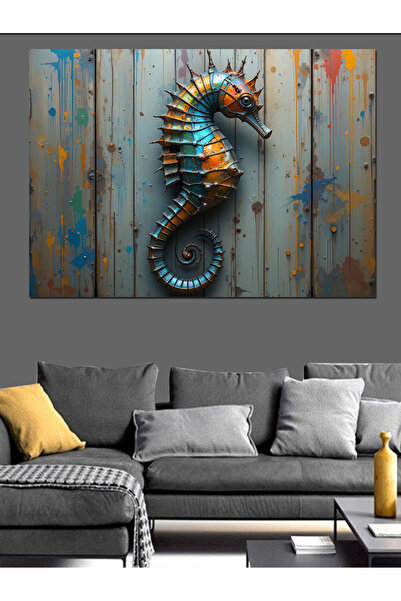 KanvasSepeti Дървена илюстрация на морско конче Маслена живопис Текстурирана ...