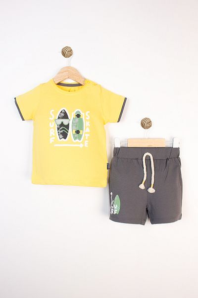 Miniworld Summer Short Sleeve Printed Lace up Elastic Cotton Comfortable Casual Baby Boy Suit