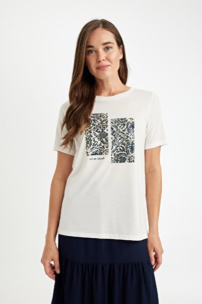 DeFacto Regular Fit Baskılı Bisiklet Yaka Kısa Kollu Tişört D5445ax24au