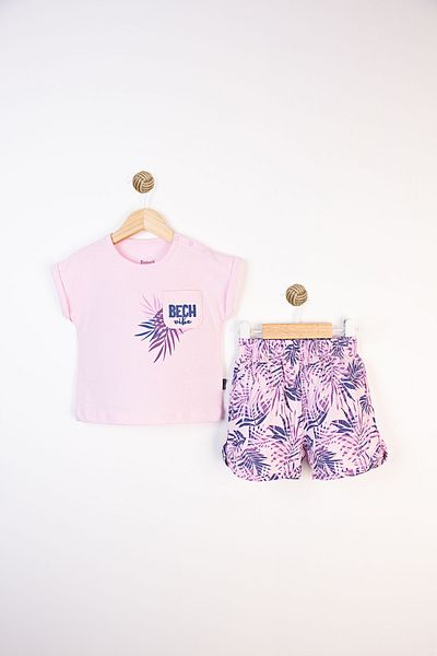 Miniworld Summer Cotton Printed Short Sleeve Leaf Pattern Elastic Daily Comfortable Baby Girl Set