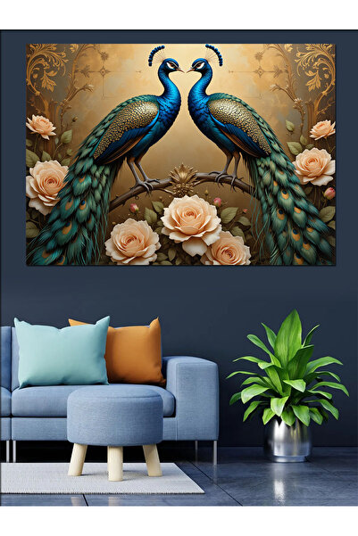 KanvasSepeti Floral Peacock Duo Ελαιογραφία με υφή, Υψηλής ποιότητας Πίνακας ...