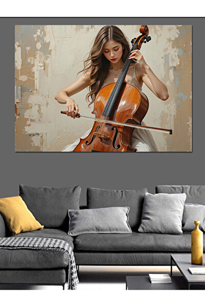 ekart Çello Çalan Kadın Dekoratif Kanvas - Mdf Ahşap Tablo