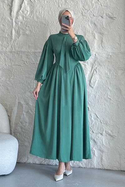 InStyle Πράσινο φόρεμα με μπαλόνι μέντα με λαιμόκοψη και μανίκια