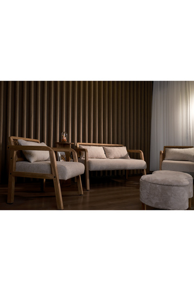 Aberteka Merda Koltuk Takımı İkili Koltuk + iki Berjer + Sandıklı Puf (Bench) + Yan Sehpa (Kitaplık)