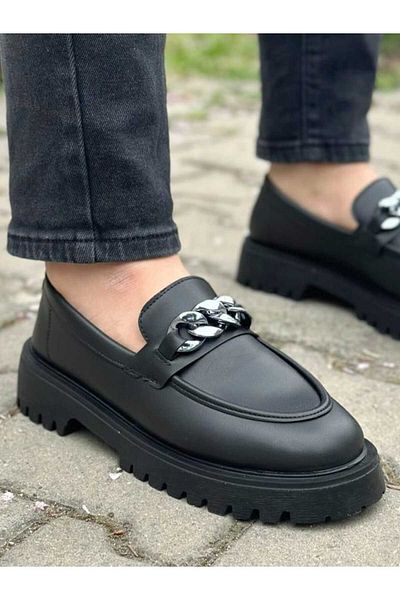 Odastore Black Buckle Women's Orthopedic Oxford Shoes