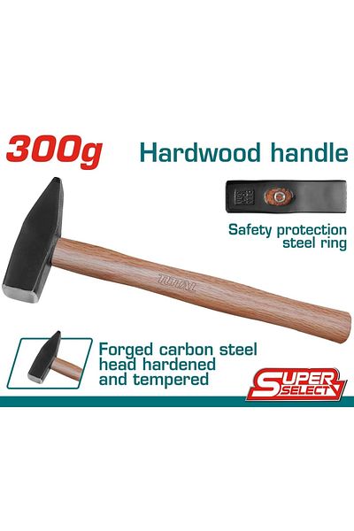 TOTAL 300g Harwood Handle, Machinist Hammer, 45# carbon Steel