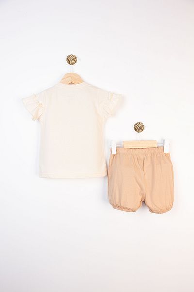 Miniworld Summer Short Sleeve Ruffled Elastic Waist Embroidered Cotton Comfortable Daily Baby Girl Set