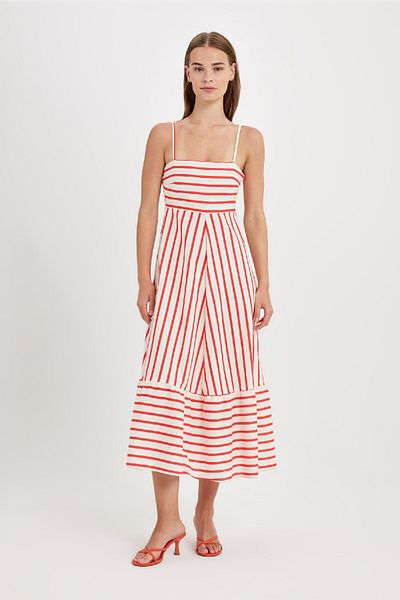 DeFacto Baumwollgemustertes Midikleid mit quadratischem Kragen – D4556ax24hs
