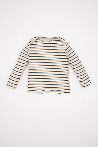 DeFacto 2-teiliges gestreiftes Set für Babys – Langarm-T-Shirt und Jeans-Salopet D4130a524wn