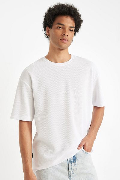 DeFacto Βαρύ μπλουζάκι με κοντό μανίκι Crew Neck Comfort Fit - B4444ax24au