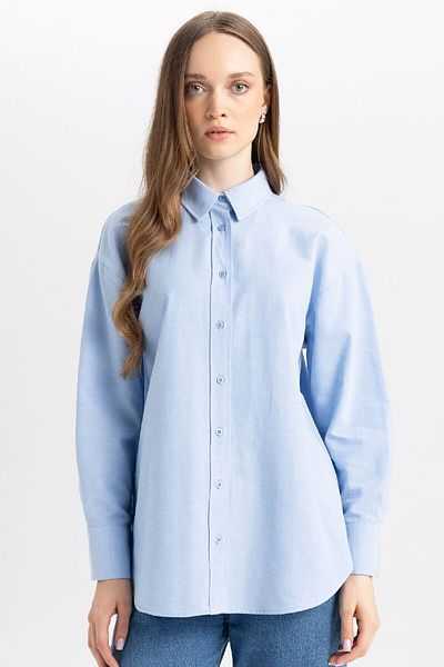 DeFacto Tunica Oxford Relax Fit - Guler cămașă, mânecă lungă, croială solidă B8309ax24sp