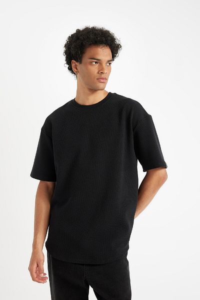 DeFacto Μπλουζάκι Relaxed Fit - Crew Neck Waffle T-shirt B4443ax24au