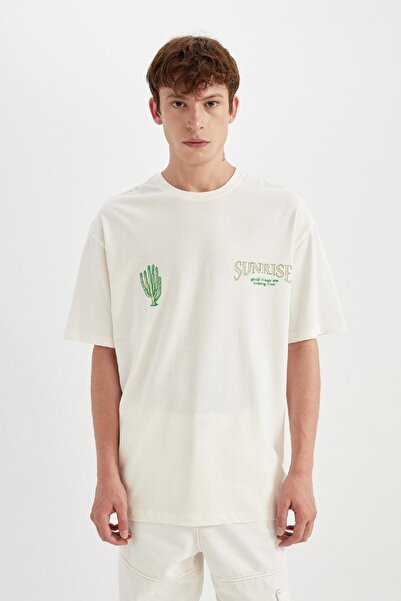 DeFacto Relaxed Fit - Βαμβακερό μπλουζάκι με στάμπα με λαιμόκοψη B8488ax24au