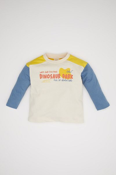 DeFacto Baby Boy Crew Neck Printed Color Block Long Sleeve T-Shirt D3924A524Wn