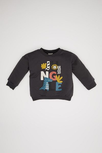 DeFacto Baby Boy Crew Neck Animal Patterned Soft Furry Inside Sweatshirt D3925A524Wn