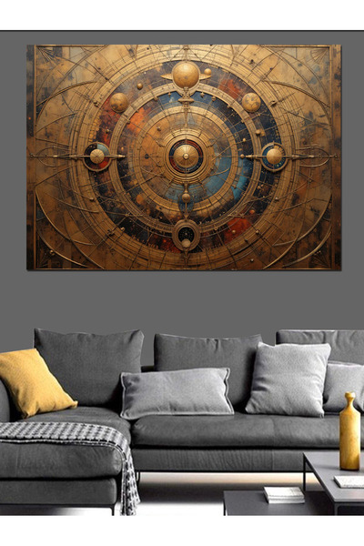 ekart Antik Güneşli Dairesel Harita Dekoratif Kanvas - Mdf Ahşap Tablo