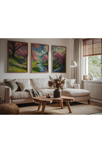 ARTCASTLE Set de 3 tablouri cu ramă din lemn Pink Tree