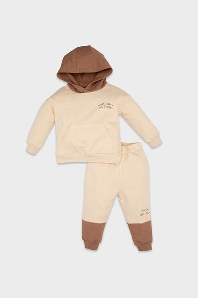 DeFacto Hooded Printed Sweatshirt and Elastic Waist Jogger Sweatpants for Baby Boy - D4698A524Au