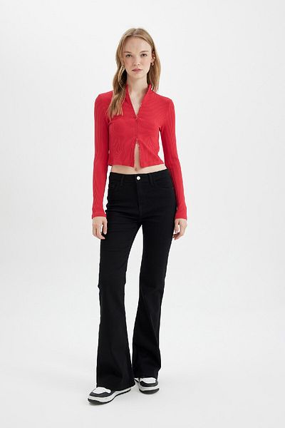 DeFacto Red Corded Camisole Crop Cardigan - Stand Collar, Plain Zipper D5124Ax24Au