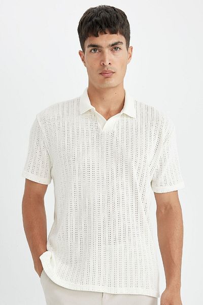 DeFacto Polo tričko Regular Fit s krátkým rukávem s texturou D4810ax24sm