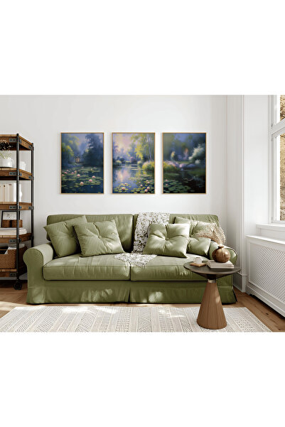 ARTCASTLE Set de 3 tablouri cu ramă din lemn Lakes