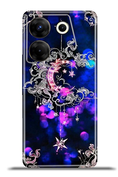TECNO Camon 20 Pro 5g Kılıf Esnek Silikon Kamera Koruma 4k Desenli Özel Tasarım - Ay Yıldız Neon