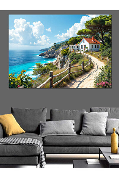 ekart Uçurum Kenarında Ev Dekoratif Kanvas - Mdf Ahşap Tablo