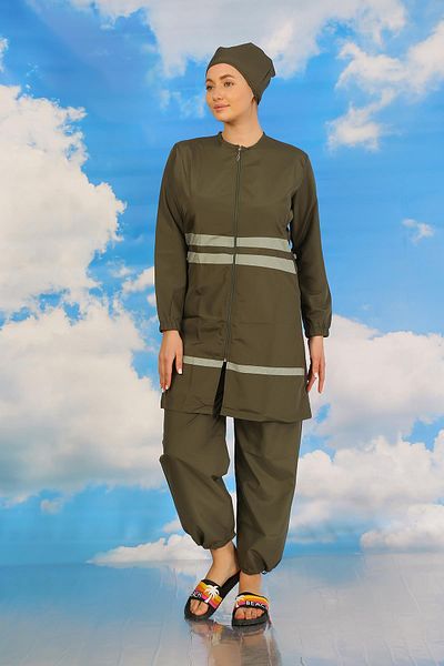 Celira Khaki Colored Women's Hijab Swimsuit - 31061