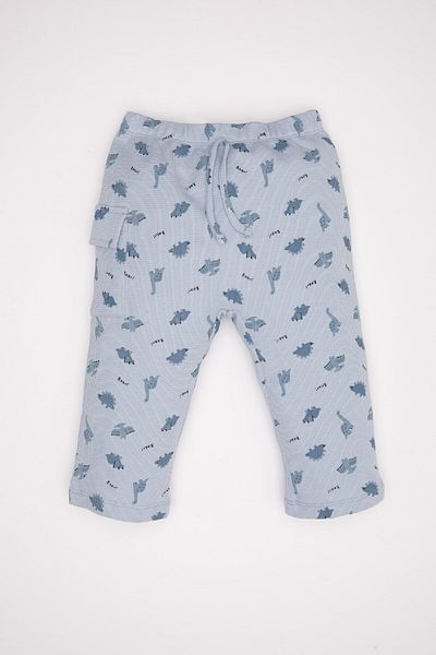 DeFacto Baby Boy 2Pi Suit Dinosaur Printed Short Sleeve Waffle T-Shirt Top with Elastic Waist Bottom