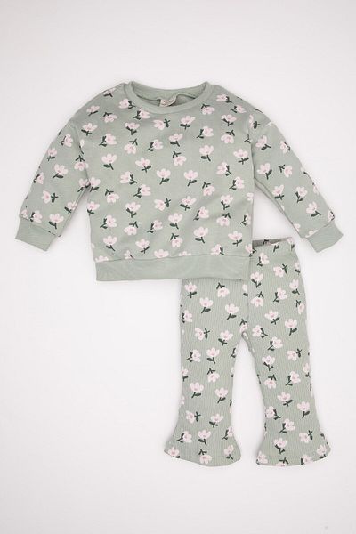 DeFacto Baby Girl 2Pi Suit Floral Crew Neck Sweatshirt Plajpac Board Leggings