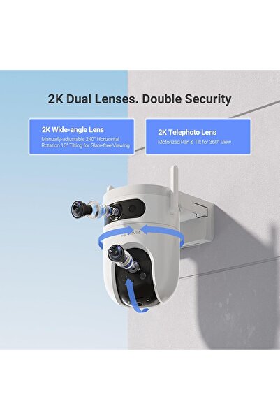 EZVIZ كاميرا Hikvision 3K H9C ثنائية العدسة 4K (5 ميجابكسل + 5 ميجابكسل) Pan & Tilt Wi-Fi