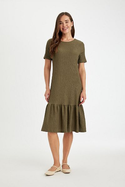 DeFacto Flare Fit Crew Neck Wrap Short Sleeve Midi Dress D4661Ax24Hs
