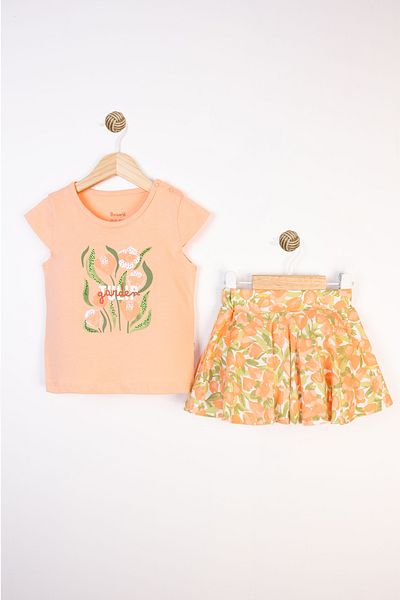Miniworld Summer Printed Short Sleeve Floral Pattern Pleated Cotton Comfortable Casual Baby Girl Suit