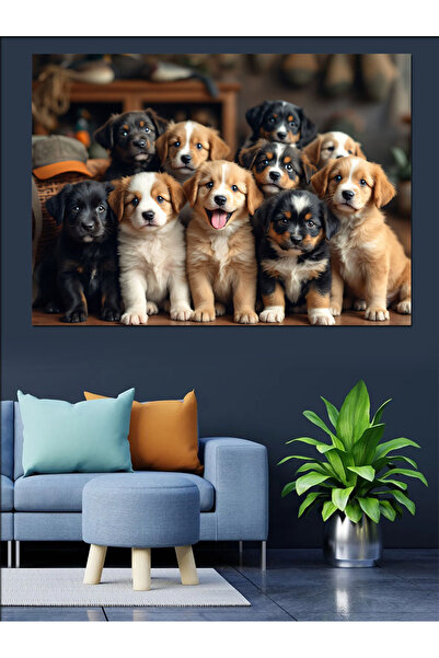 ekart Yavru Köpek Grubu Dekoratif Kanvas - Mdf Ahşap Tablo
