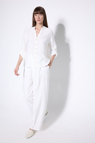 DeFacto Apaş Collar Basic Solid Fold Button-Down Long Sleeve White Shirt D4900Ax24Au