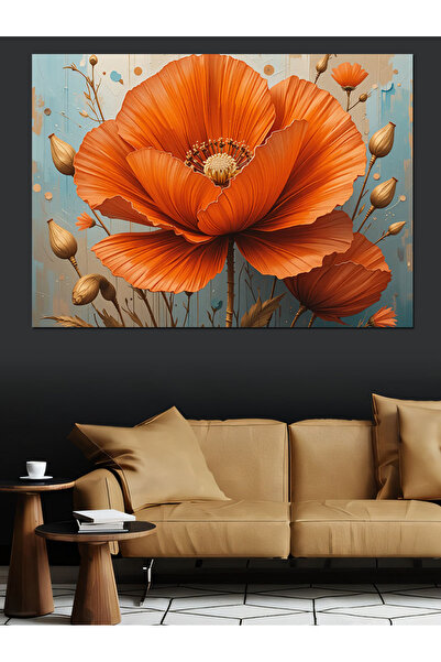 KanvasSepeti Pictură în ulei cu flori de măcelară portocalie, texturată, de î...