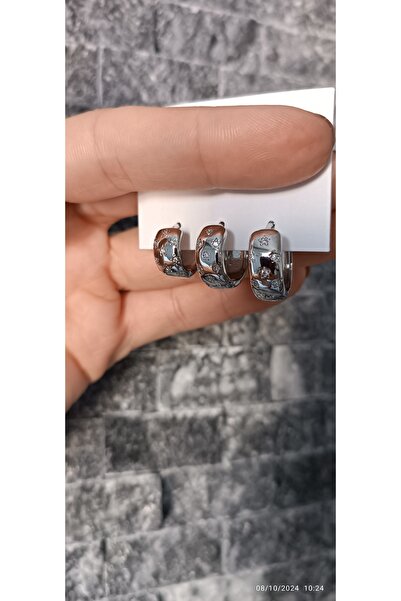 ARİ TAKI Silver 3 Ring Steel Earrings