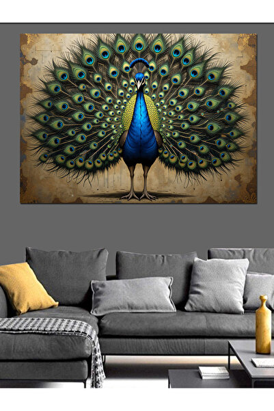 ekart Gösterişli Tavuskuşu Kuyruğu Dekoratif Kanvas - Mdf Ahşap Tablo