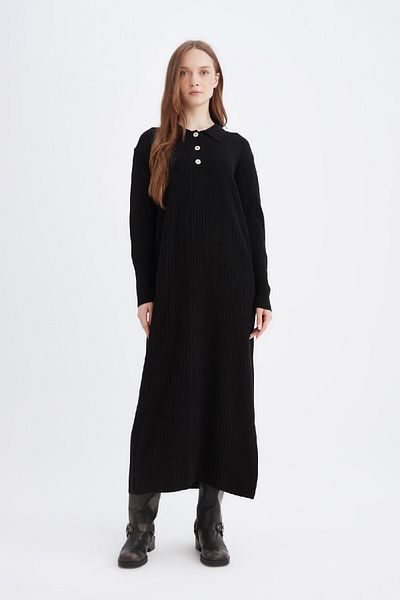 DeFacto Φόρεμα με κανονική εφαρμογή Polo Neck Basic μονόχρωμο μάξι πλεκτό φόρεμα D5434AX24WN