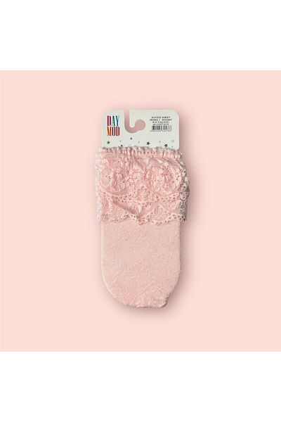 Daymod Children's Lace Ankle Frilly Patterned Socks Pink