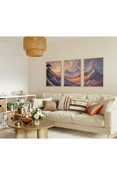 ARTCASTLE Set de 3 tablouri cu ramă din lemn Pink Valley