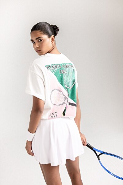 DeFacto Oversize εμπριμέ αθλητικό μπλουζάκι - λαιμόκοψη, κοντό μανίκι D1715ax...