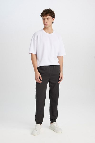 DeFacto 100% Cotton Jogger Gabardine Trousers Waist Regular Fit Lace up Elastic Leg D5927Ax24Au