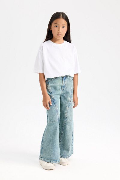 DeFacto Pantaloni de jeans pentru fete cu picioare late, cu buzunare cargo 3163816