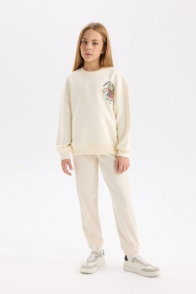 DeFacto Girl's Crew Neck Printed Soft Feather Sweatshirt - Relax Fit D4272A824Wn