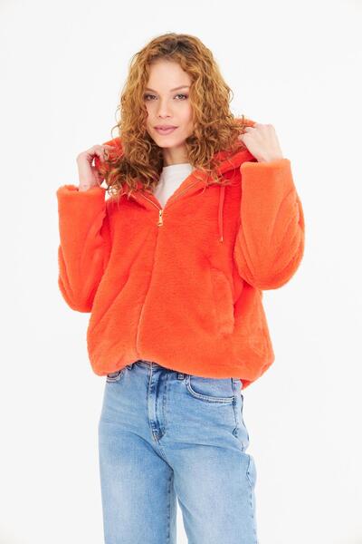 TIFFANY&TOMATO Etek Ucu Lastikli Kapüşonlu Peluş Mont