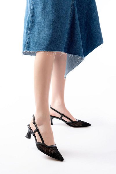 Aymood K-607 Pantofi cu toc de 7 cm cu plasă neagră zilnică