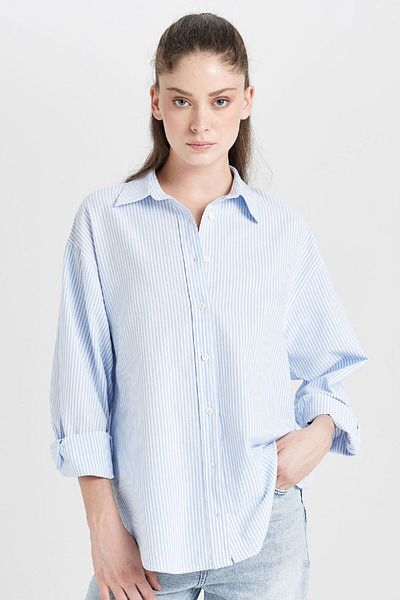 DeFacto Oversize Wide Fit Pruhovaná košile Oxford s dlouhým rukávem D4015ax24au