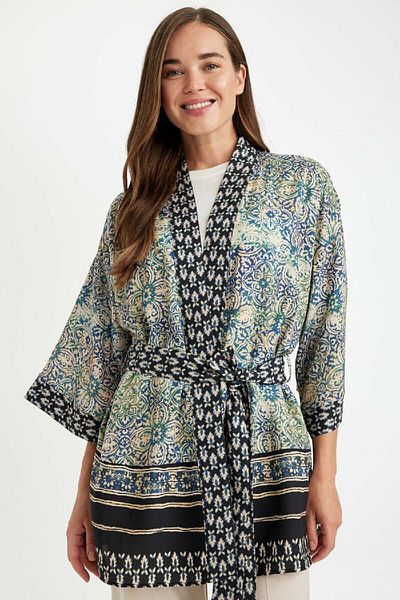 DeFacto Relax Fit Patterned Belted Kimono D5443Ax24Au