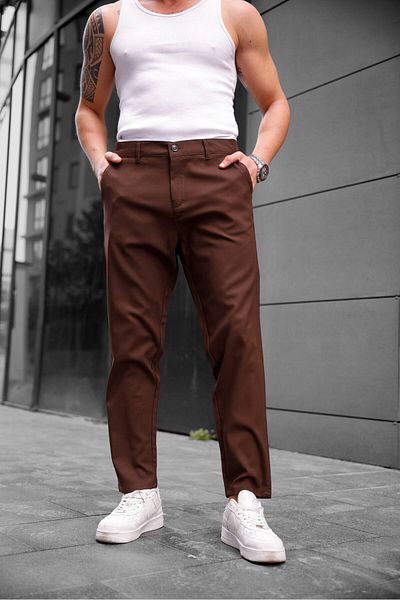 COMBİNE MİCHAİL Ανδρικό υφασμάτινο παντελόνι Slim Fit ΚΑΦΕ